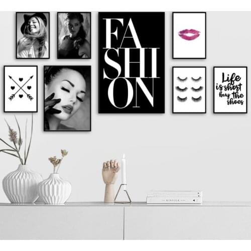 Modern Fashion Girl Makeup Wall Art Canvas Painting Nordic Eyelash Posters and Prints Black and White Picture Home Decor Bedroom