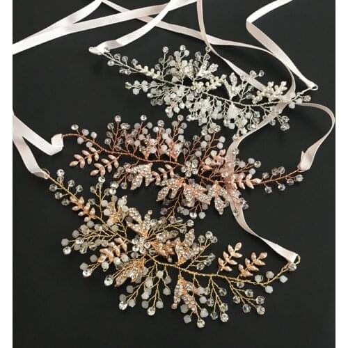 SLBRIDAL Handmade Crystal Rhinestones Pearls Flower Wedding Tiara Headband Bridal Hair Vine Hair accessories Women Jewelry