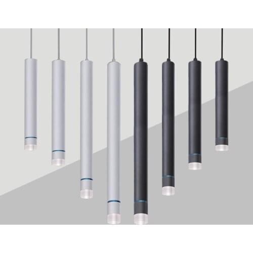 LED Pendant Lamp Nordic 7W 12W Long Downlight for the Kitchen Dining Room Table Modern Black Hanging Chandelier Office Lighting