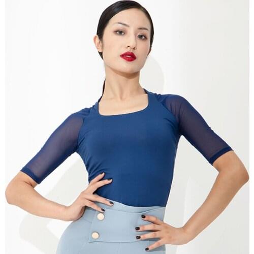 Latin Dance Tops Women Summer Short Sleeves Ballroom Dancing Clothes Practice Shirts Ladies Samba Rumba Cha-Cha Costume BL6712