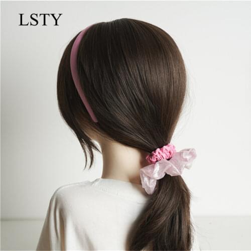 Three-piece Korean style summer solid color plaid hair band large intestine ring hair accessories set ins female hairbands