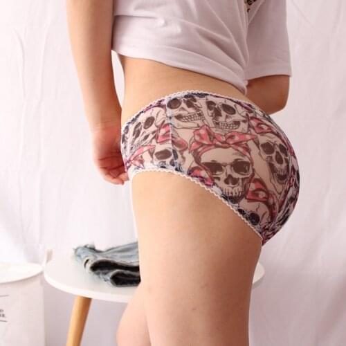 SP&CITY Hot Transparent Skull Print Women Underwear Cool Halloween Thin Mesh Sexy Panties Sex Thong Seamless Briefs Tanga String