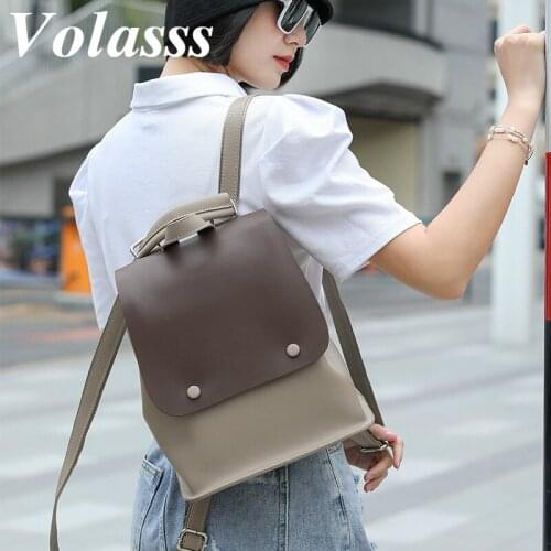 Volasss 2021 New Preppy Style Leather Womens Backpack Female Luxury Backpacks Vintage Rucksack Ladies Travel Small Shoulder Bag
