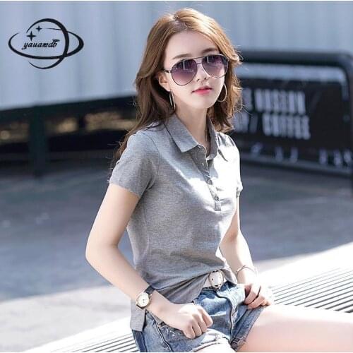 Yauamdb Women Polo Shirts Summer M-5xl Cotton Female Short Sleeve Turn-Down Collar Casual Ladies Top Tees Breathable Clothes 42