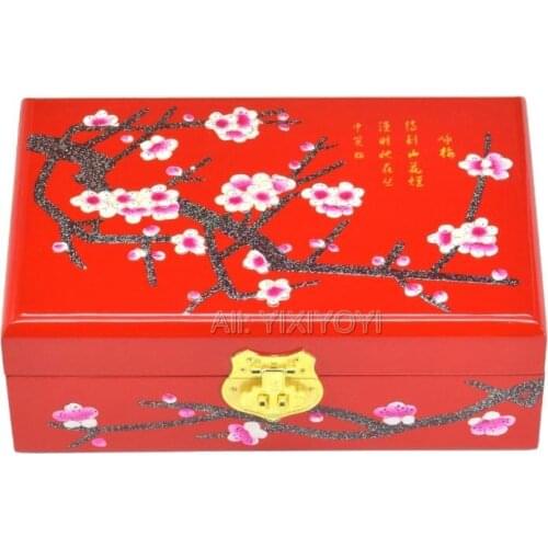 Wonderful Chinese Retro 2 Layer Wood Jewelry Box Organizer Display Plum Blossom Painting Box Container Wedding Gift Box Case