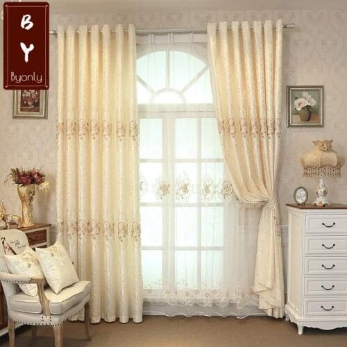 European Style Curtains for Living Dining Room Bedroom Pastoral Embroidery Curtain French WindoW Imitation Silk Jacquard Curtain