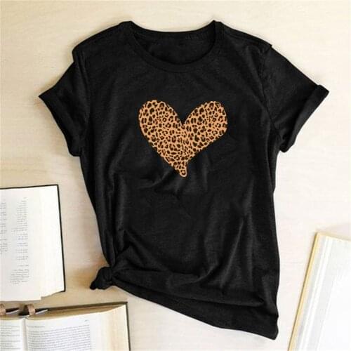 Leopard Heart Print T-shirts Women Clothing Summer Shirts for Women Loose T Shirt Woman Cotton Harajuku Ropa Mujer Verano 2020
