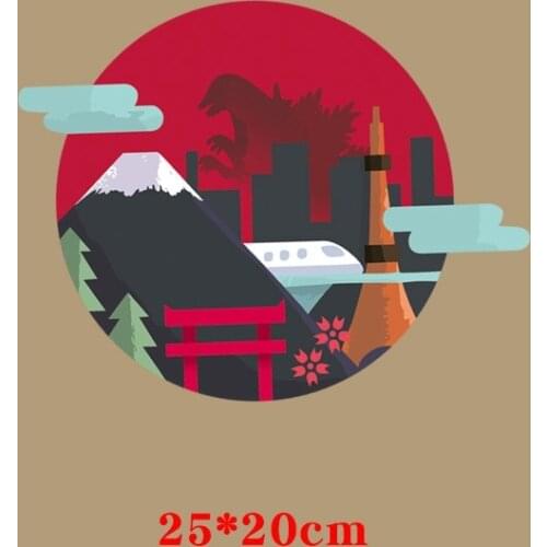 Women Clothes Japanese Landscape Iron on transfer Printing Flower Patches for Clothing T-shirt Biker Patch Heat PVC Stickers