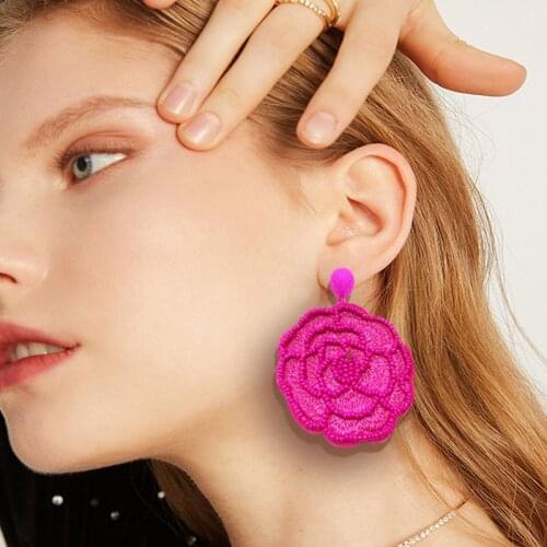 Bohemian Female Four Seasons Handmade Fashion Exaggerates Rice Bead Rose Accessory Earrings 2020