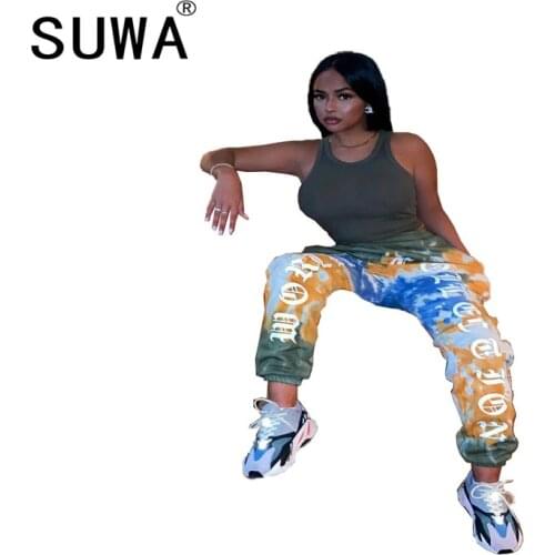 Colorful Letter Print K-Pop Style Dance Trousers Women High Waist Pants 2020 Wholesale Clothing Cool Girl Streetwear Sweatpants
