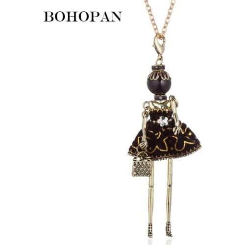 Elegant Dress Doll Pendant Necklace Girl Long Chain Necklace Women Sweater Necklace Fashion Statement Jewelry Collier Femme Gift