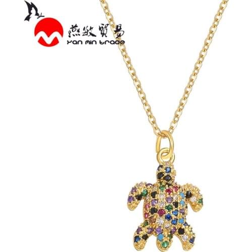 Charm Animal Totem Gold Chain Necklace For Women Shining Cubic Zirconia Small Turtle Pendant Necklace Jewelry Collier Femme