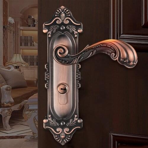 1 Set European Style Zinc Alloy Door Lock Bedroom Door handle Hardware Accessories Lock Quiet Safety Anti-theft Locks cylinder