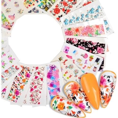 LCJ 1PC Watercolor Flower Simple Sliders Nail Desgin Sunflower Sakura Nail Sticker Watermark Tattoo Summer DIY Decor