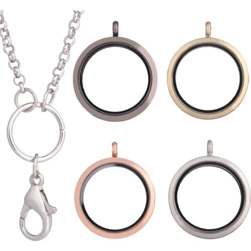1pcs Big size 35MM Round Alloy Magnetic Living Glass plain Floating locket Charms necklace Chains Included For Free 4 Colors