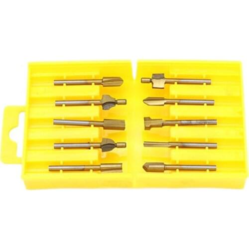 Hot 10 Pieces Titanium Plating High-Speed Steel Woodworking Trimming Milling Cutter with Box