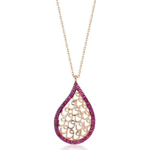 14k Gold Natural Ruby Water Drop-vav Necklace PN1792-1