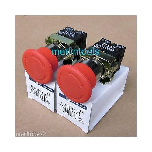 2Pcs Red Sign Emergency Stop Push Button 600V Switch