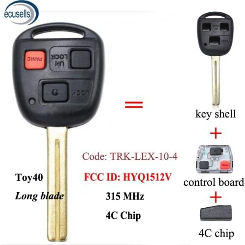 3 Button 2+1B Remote Key 315mhz 4C Chip for Lexus LX470 1998-2000 FCC ID : HYQ1512V (Long Blade) TOY40