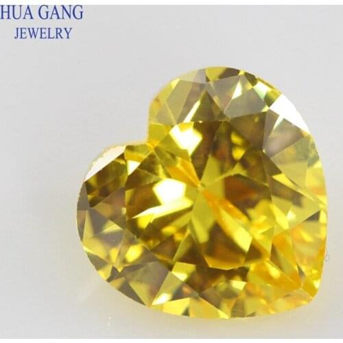 5A Golden Yellow Heart Shape Cubic Zirconia Brilliant Cut Loose CZ Stone Synthetic Gems Beads For Jewelry Size 2x2-16x16mm