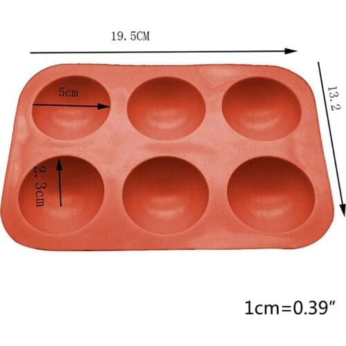 6 Cavity Small Semicircle Cake Baking Molds Silicone Chocolate Candy Non-stick M68E