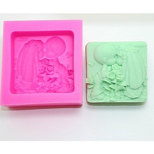 AL019 Wedding Bride and groom square shape silicone mold Handmade Soap Clay craft mold DIY decoration tools