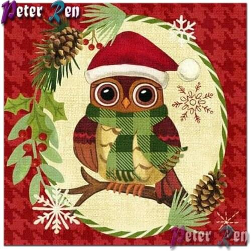 Petre ren DIY diamond Painting Cross Stitch Rhinestone Mosaic Full drill Diamond embroidery Red hat owl Christmas girl with gift