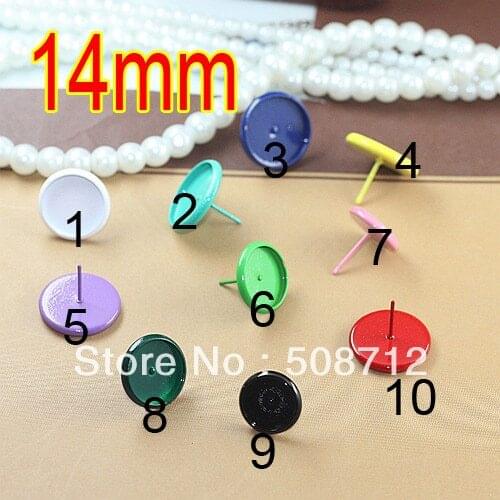 Free shipping!!! 300sets Mixed Color Can Choose Copper Cabochon Settings Earring Post /pad 14mm with Earring stopper