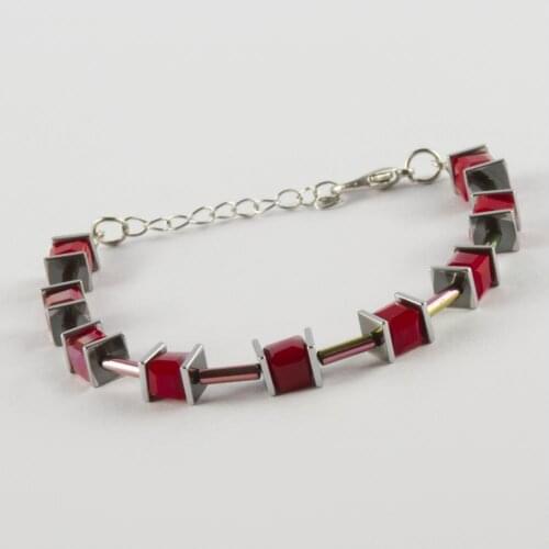 Cube Figured Crystal Stone Steel İp Bracelet