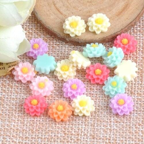 50PCS candy color flower Resin beads Scrapbook Craft 8mm DIY buttons phone decor Headwear accessories No Hole CP1486