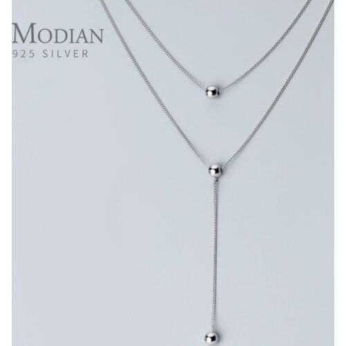 MODIAN Minimalism Three Layer Beads Y-Shape Necklace for Women 925 Sterling Silver Link Chain Necklace Fine Jewelry 2020 New