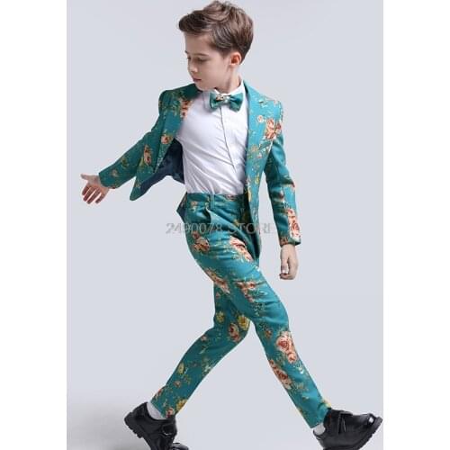 Kids Jacket Vest Pants 3Pcs Clothing Set Children Performance Party Tuxedo Dress Costume Flower Boys Formal Wedding Suit