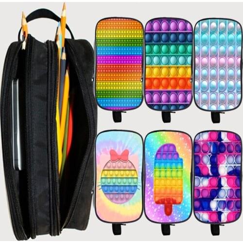 Push Bubble Double Layer Pencil Case for Kids Students Cartoon Stationery Pencil Box Children Boys Girls School Storage Bags