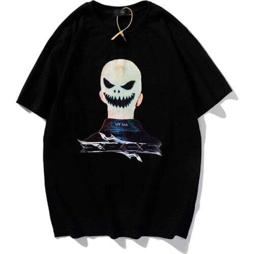 Portrait Back Head Devil Print Short Sleeve Mens and Womens T Shirt Oversize High Street O Neck Loose Casual Top Tees