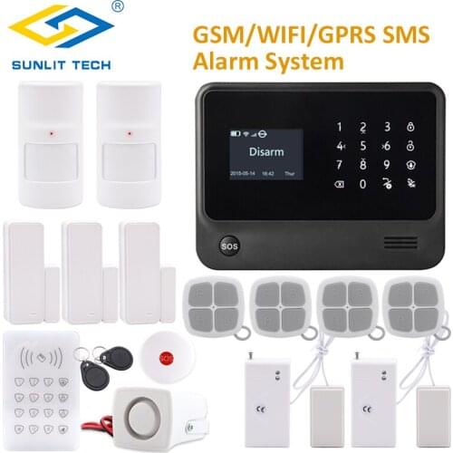 GSM/WIFI/GPRS SMS Alarm System Security Home Emergency Burglar Alarm with Pet PIR Detector Water Leak Sensor and SOS Button