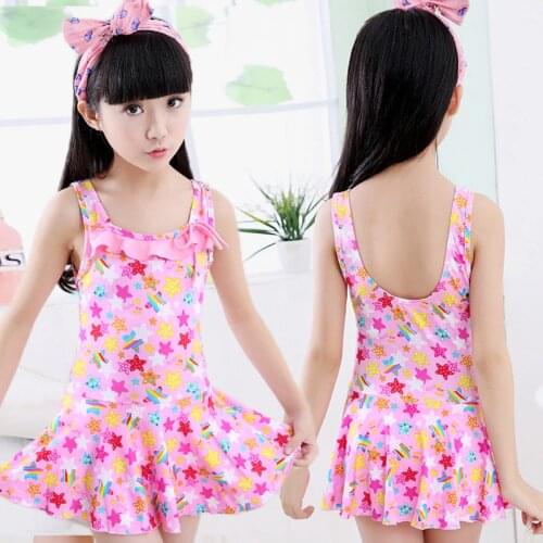 Girls One Piece Swimsuits Skirt Suit Print Flowers Children Swimwear Princesss Kids Beach Dress Bathing Suits Hot Spring Clothes