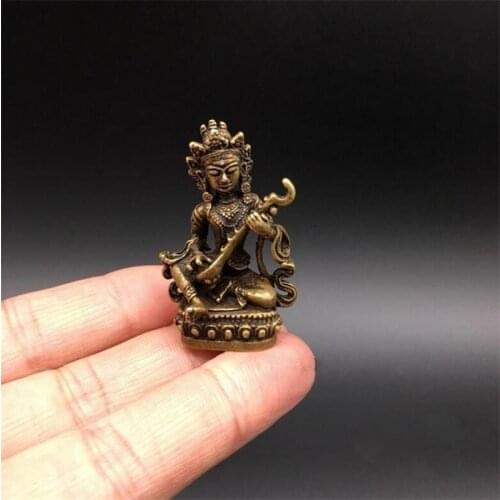 Copper Statue Collectable Chinese Brass Carved Bodhisattva Playing The Piano Nepalese Buddha Statues Exquisite Small Statues