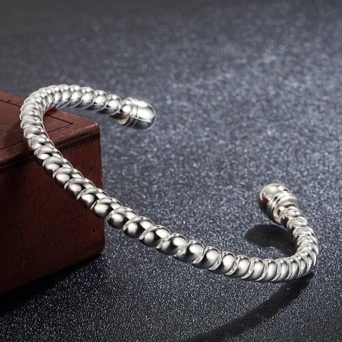 Fashion Simple Silver Plated Twisting Rope Open Bangle for Men Women Cuff Bangle Punk Party Bracelet Unisex Jewelry Accessories