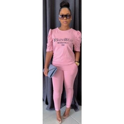 Fashion Trend Womens Offset Printing Solid Color With Pockets Five-Point Sleeve Solid Color Casual Trouser Suit Women