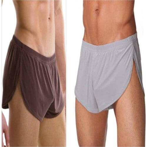 2Pcs/lot Best Europe Men Male Underwear comfortable Sexy Man Boxer shorts U convex pouch silk Sexy Body underpant Factory sale