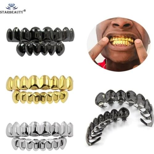 1Set New Hip Hop Teeth Grillz Set Top Bottom Mouth Teeth Grills Fashion Removable Dental Grills Jewelry