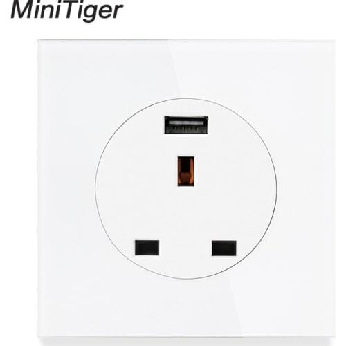 Minitiger Crystal Glass Panel 13A Wall Outlet UK British Standard Power Socket With USB Fast Charging Port DC 5V 2A
