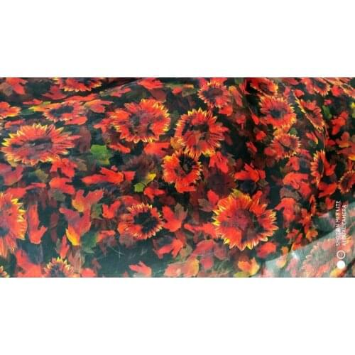 New 100% Pure Natural Mulberry Silk Chiffon fabric blue flowers Digital Prints Fabric tissu au metre Textile Sew Women Dresses