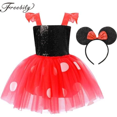 Infant Baby Girls Sparkly Sequined Princess Dresses Polka Dots Printed Tutu Mesh Dress Halloween Cosplay Dress Up Birthday Dress