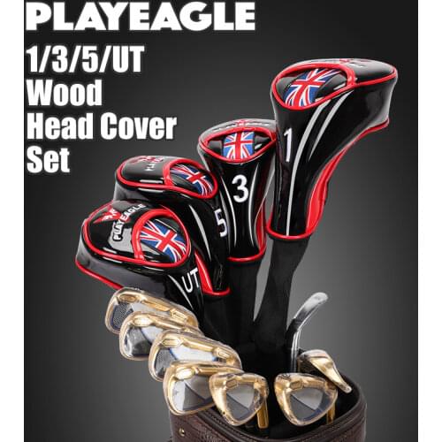 PLAYEAGLE 4pcs/set Golf Wood Head Cover PU Leather Wood Driver Headcover Farway Hybrid Wooden 1 3 5 UT Golf Club HeadCovers