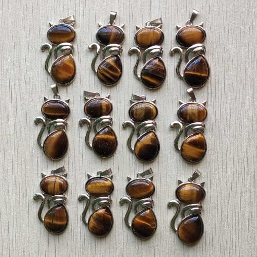 2020 new Fashion good quality natural tiger eye stone cat shape pendants for jewelry making 12pcs/lot Wholesale free shipping