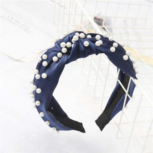 Knot Pearls Headbands For Women Girls Handmade Wide Solid Silk Fabric Twist Hairband Bezel Hair Hoop Hair Accessories