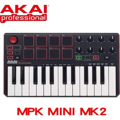 Professional AKAI MPK Mini MK2 MKII - 25 key ultra portable USB MIDI drum pad and keyboard controller
