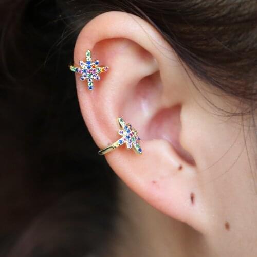 Rainbow cz ear cuff colorful cz northstars wrap clip earrings for girls Clip-on No Pierced factory promotion stack earring clip