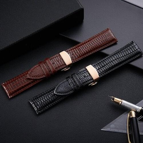 Lizard Texture Leather Watchband Cow Leather Gold Silver Butterfly Buckle Watch Band 14mm 16mm 18mm 20mm 22mm 24mm